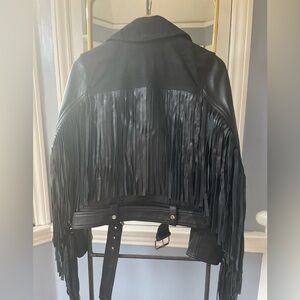 Bernardo Black Moto Leather & Suede Fringe Jacket, XS, NWT